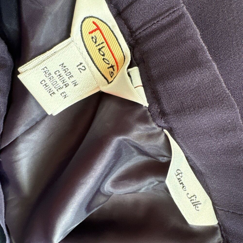 100% Silk Trousers Pants Talbots Women's Size 12 Purple High Waisted Pleated - Picture 8 of 12